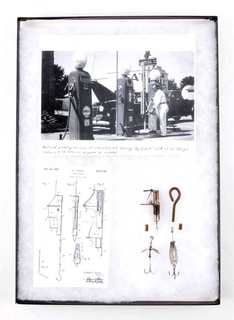 Emmitt Scott’s Bullet Firing 22 Cal. “Sure-Catch-Device: As pictured on the bottom of pg. 177 of the Blauser /Mierzwa Fish Hooks, Traps & Lures ID & Value Guide, another variation of the above mentioned device using 22 caliber blank ammunition (see descript