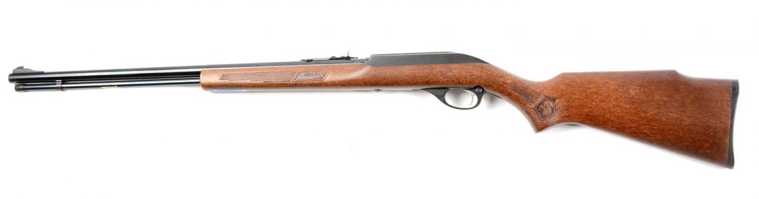 (M) As New Marlin Glenfield Model 60 Semi-Automatic: Manufacturer: Marlin Glenfield Model: 60 Serial No. 21452837 Caliber: .22 LR Barrel Length: 22” FFL Status: Modern Features blued barrel, tube magazine, original sights, matte finish frame and press