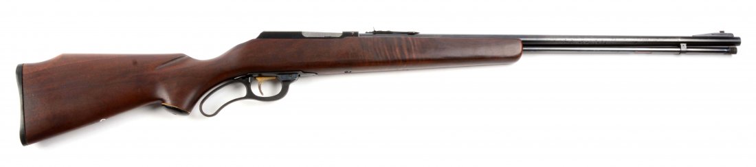 (C) Marlin Model 57 Lever Action Rifle.: Manufacturer: Marlin Model: 57 Caliber: 22 Magnum Barrel Length: 24” FFL Status: Curio & Relic Round blued barrel with full tube magazine, front ramp sight and adjustable rear sight; marked with Mar