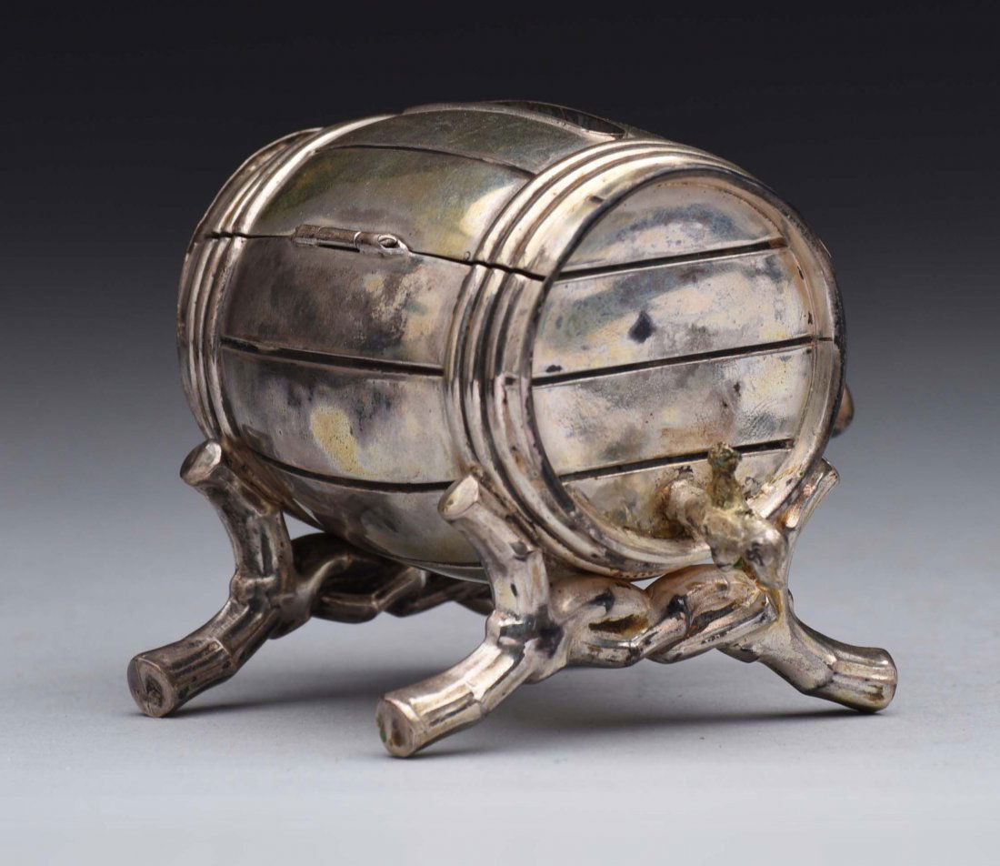 Silvered Barrel Keg Still Bank. (1 of 2)