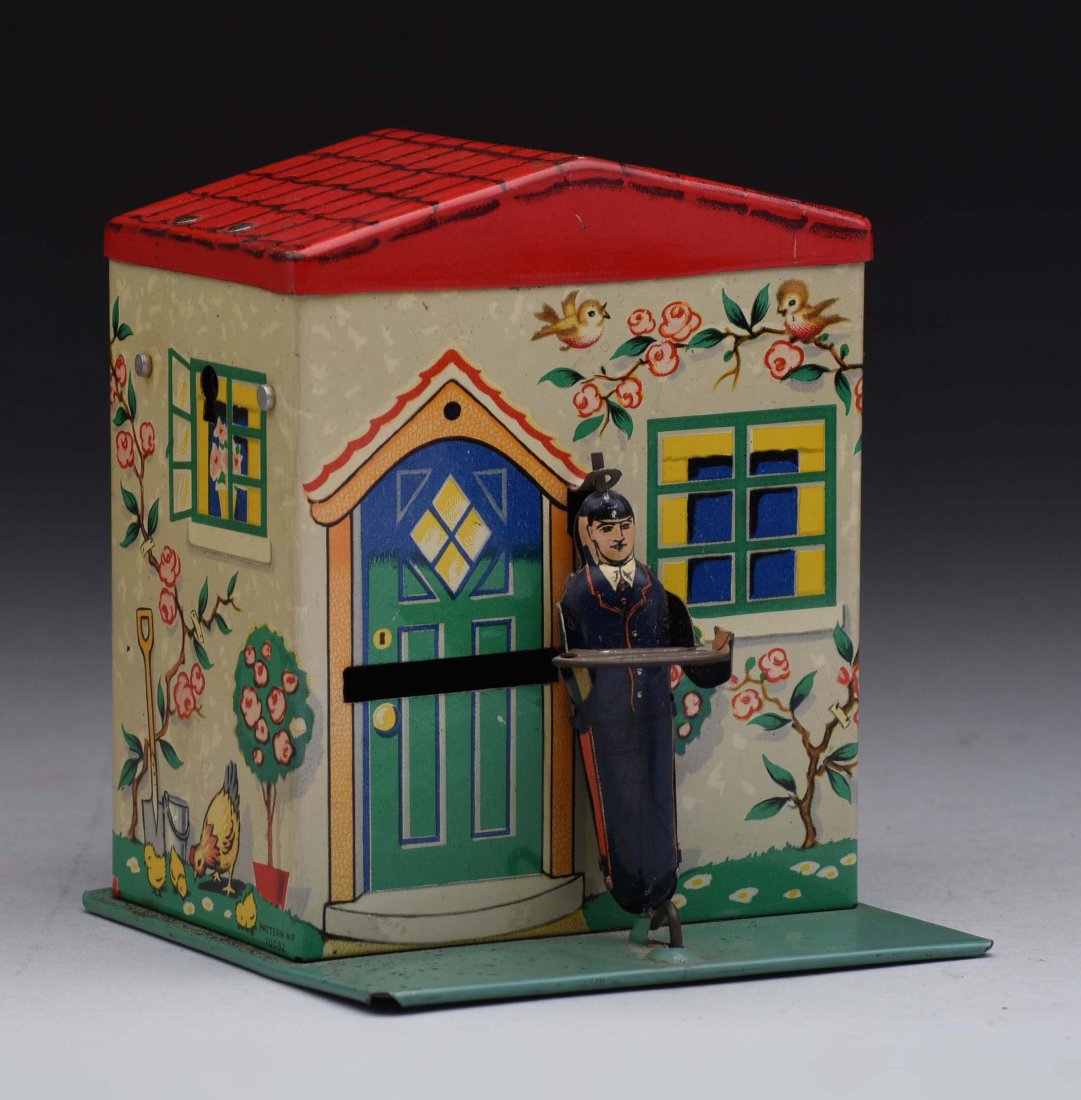 Tin Chad Valley Burnett Postman Mechanical Bank. (1 of 2)