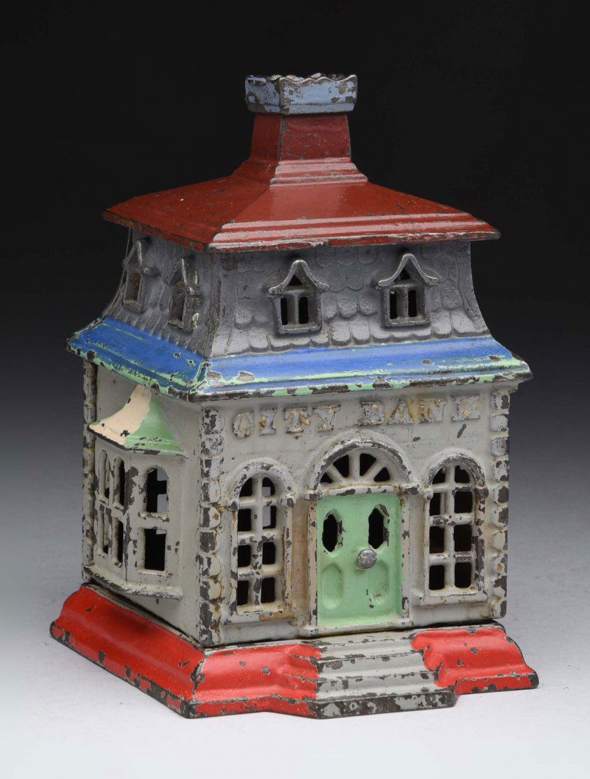 City Bank With Chimney Cast Iron Still Bank. (1 of 3)