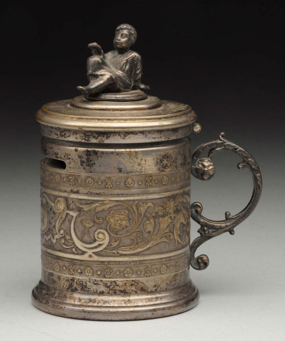 Silver Stein Bank With Lead Figure Of Child On Top (1 of 3)