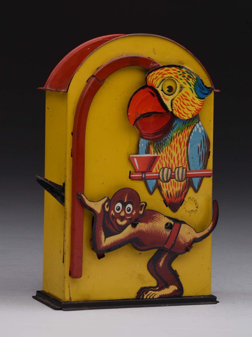 Tin Monkey & Parrot Mechanical Bank. (1 of 2)
