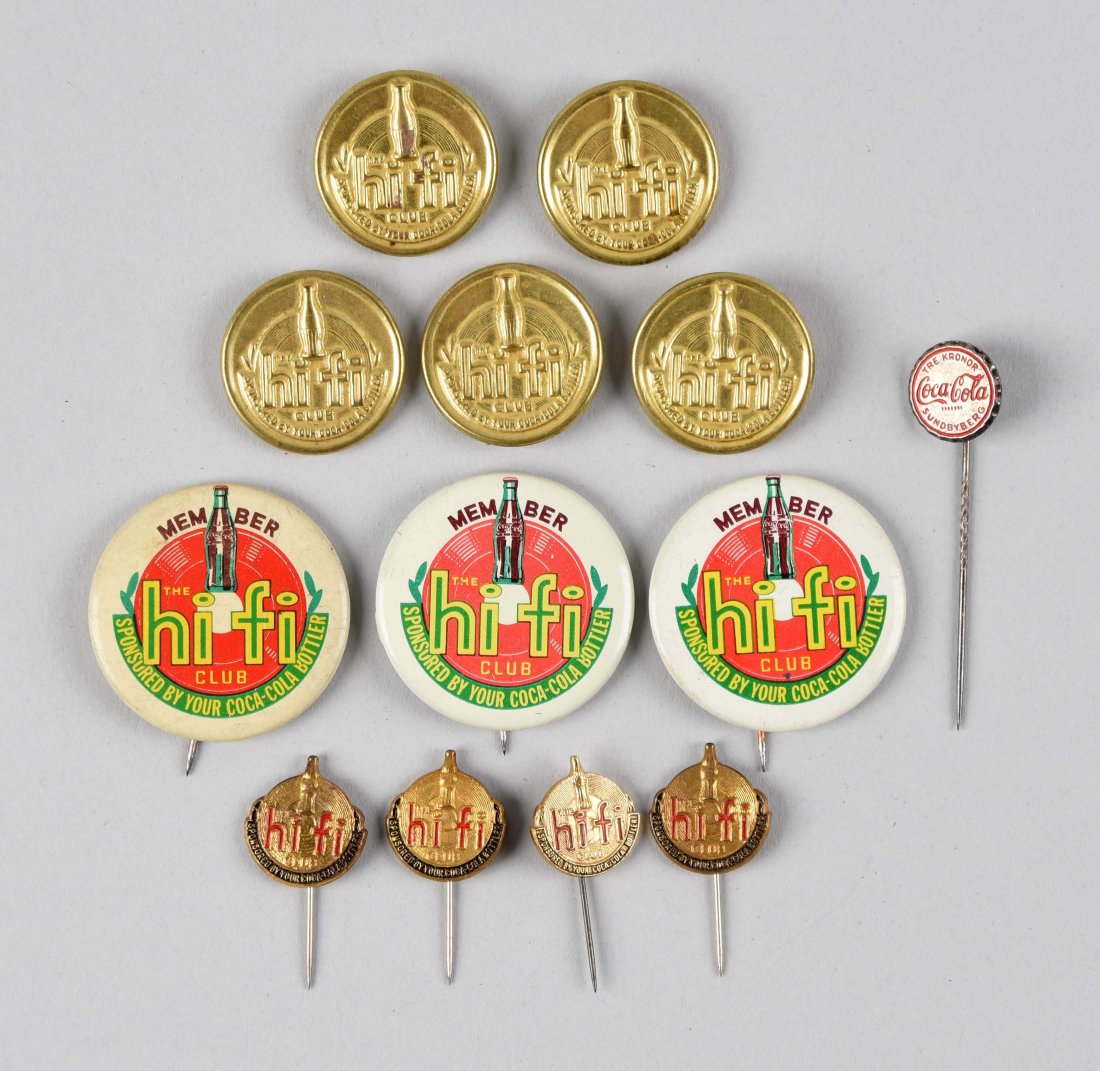 Lot of 13: Assorted Coca - Cola Hifi Club Pinbacks. (1 of 1)