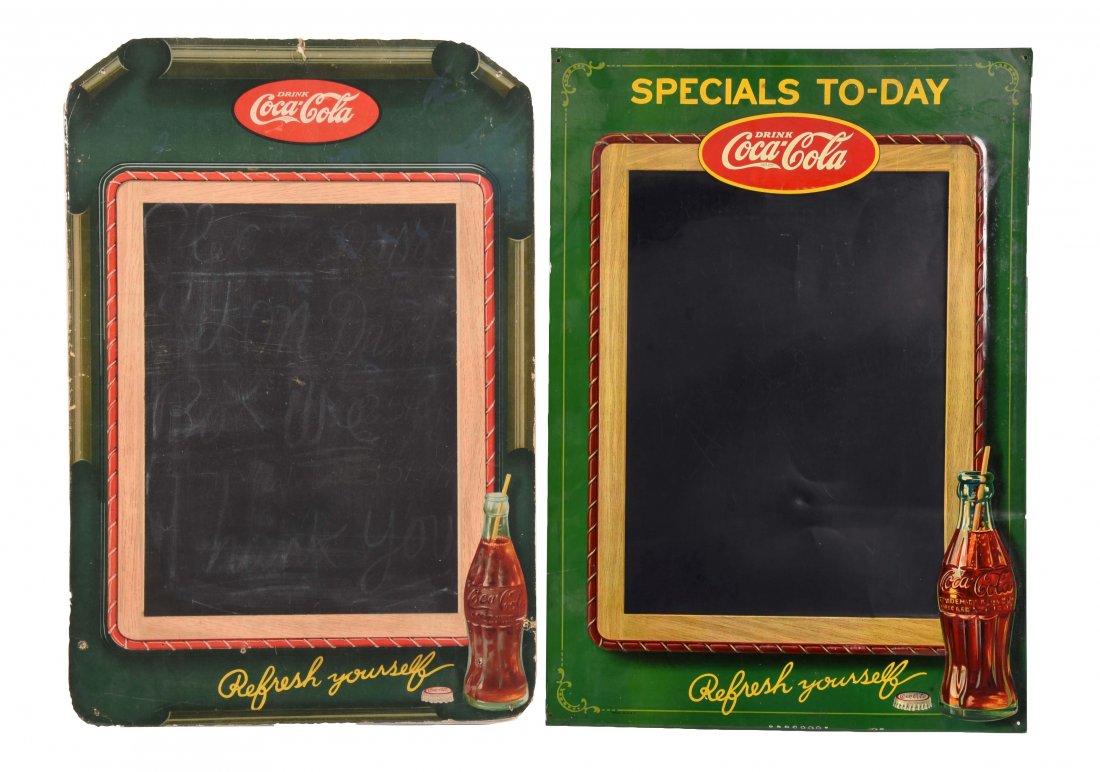 Lot Of 2: Coca-Cola Cardboard & Tin Chalkboard Signs. (1 of 1)