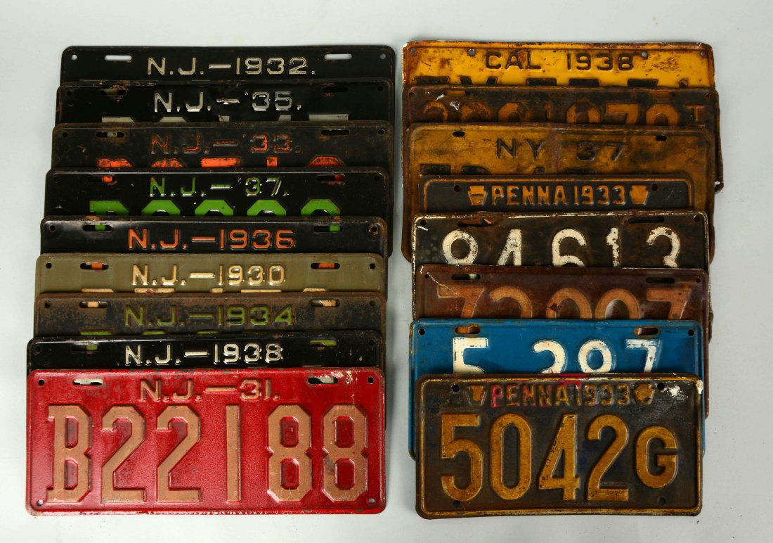 Lot of 15: 1930's Auto License Plates. (1 of 1)