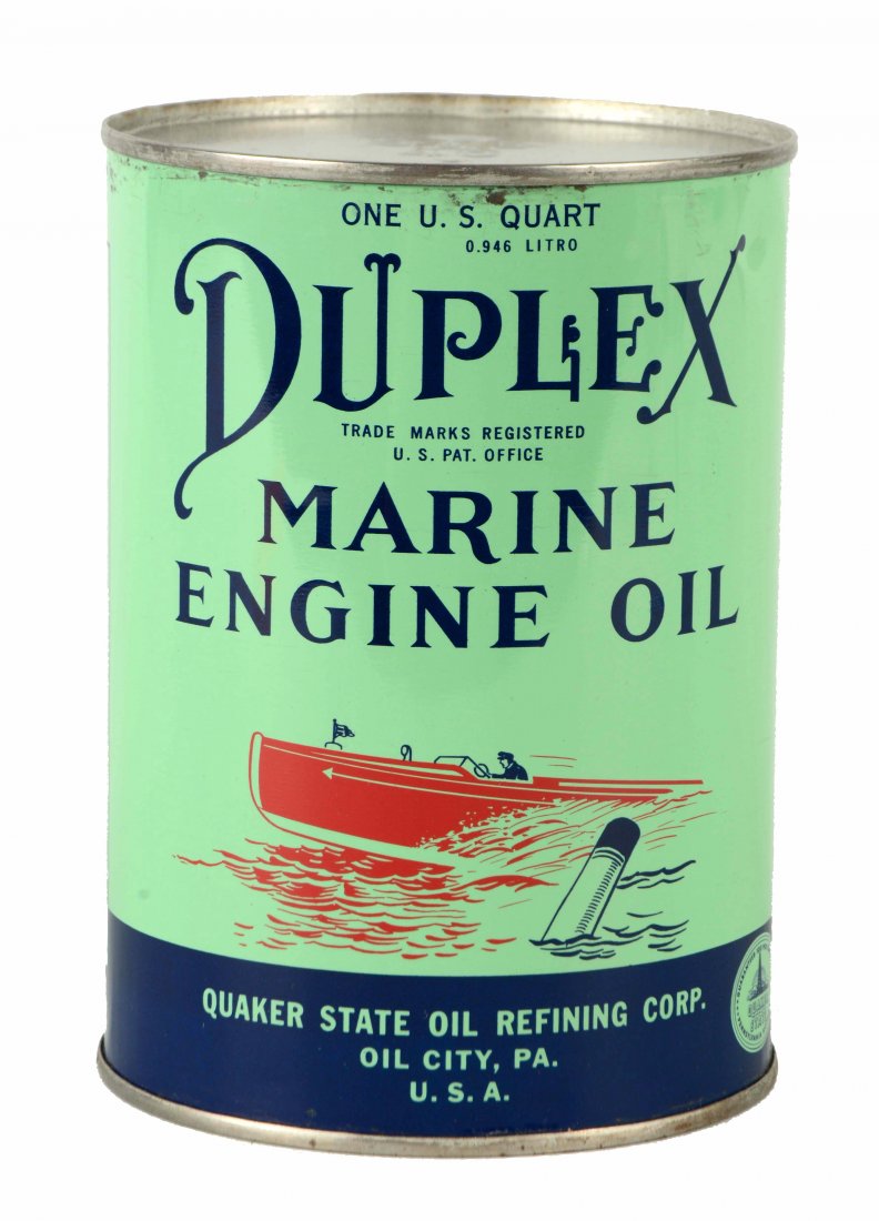 Duplex Marine Engine Oil Quart Round Metal Can. (1 of 5)