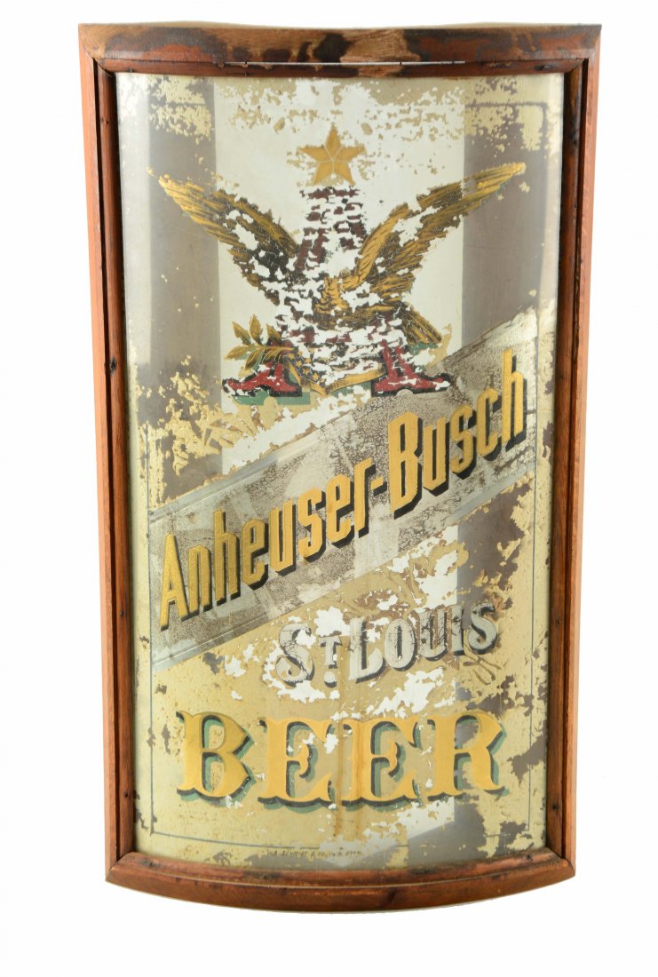 Anheuser-Busch Curved Reverse Glass Corner Sign. (1 of 3)