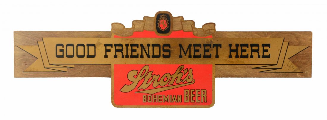Stroh's Beer Diecut Wooden Sign. (1 of 2)
