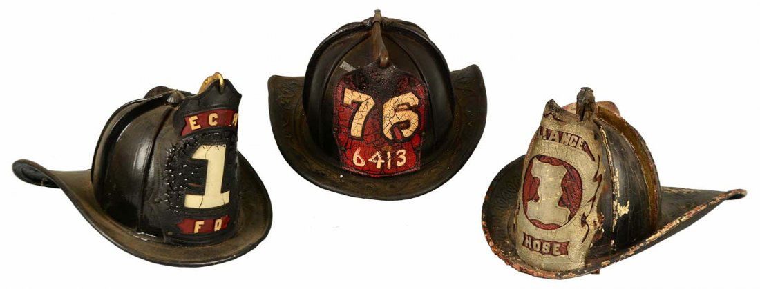 Lot of 3: Leather Firemens' Helmets. (1 of 10)