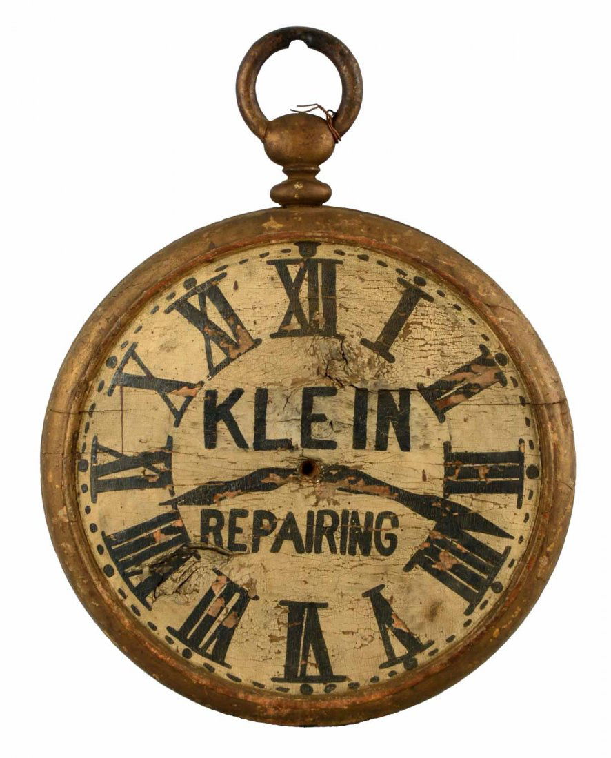 Early Wooden & Metal Pocket Watch Trade Sign. (1 of 2)