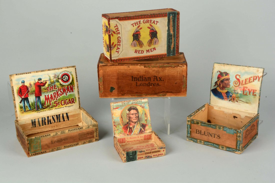 Lot Of 5: Indian Related Cigar Boxes. (1 of 9)