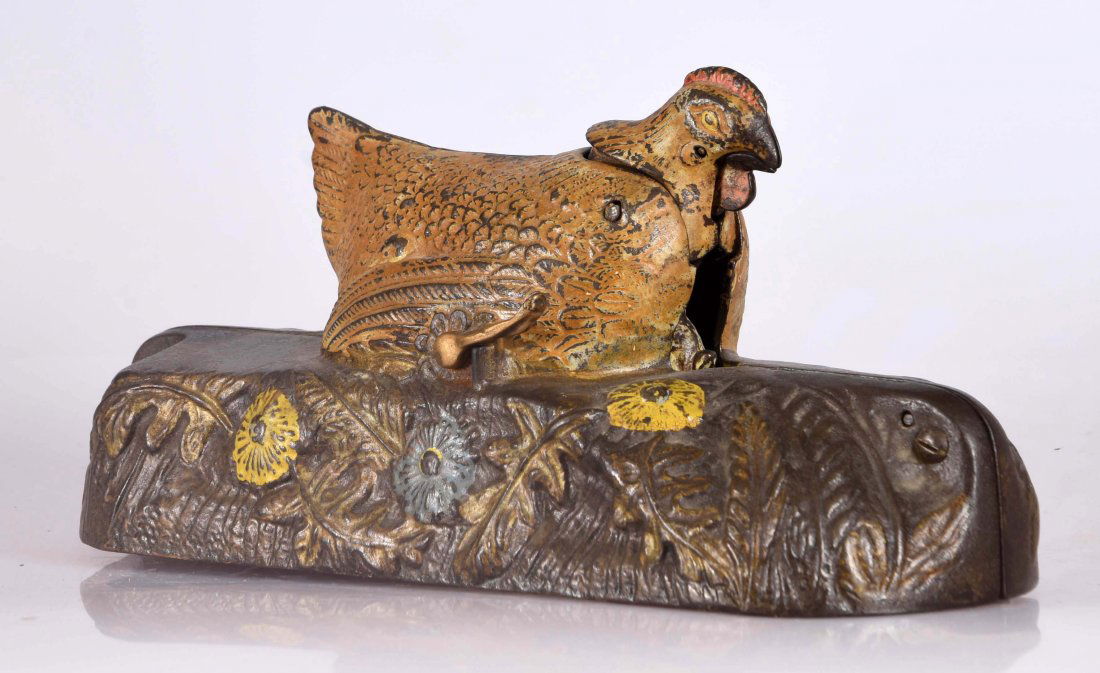 J. & E. Stevens Hen & Chick Cast Iron Mechanical Bank. (1 of 2)