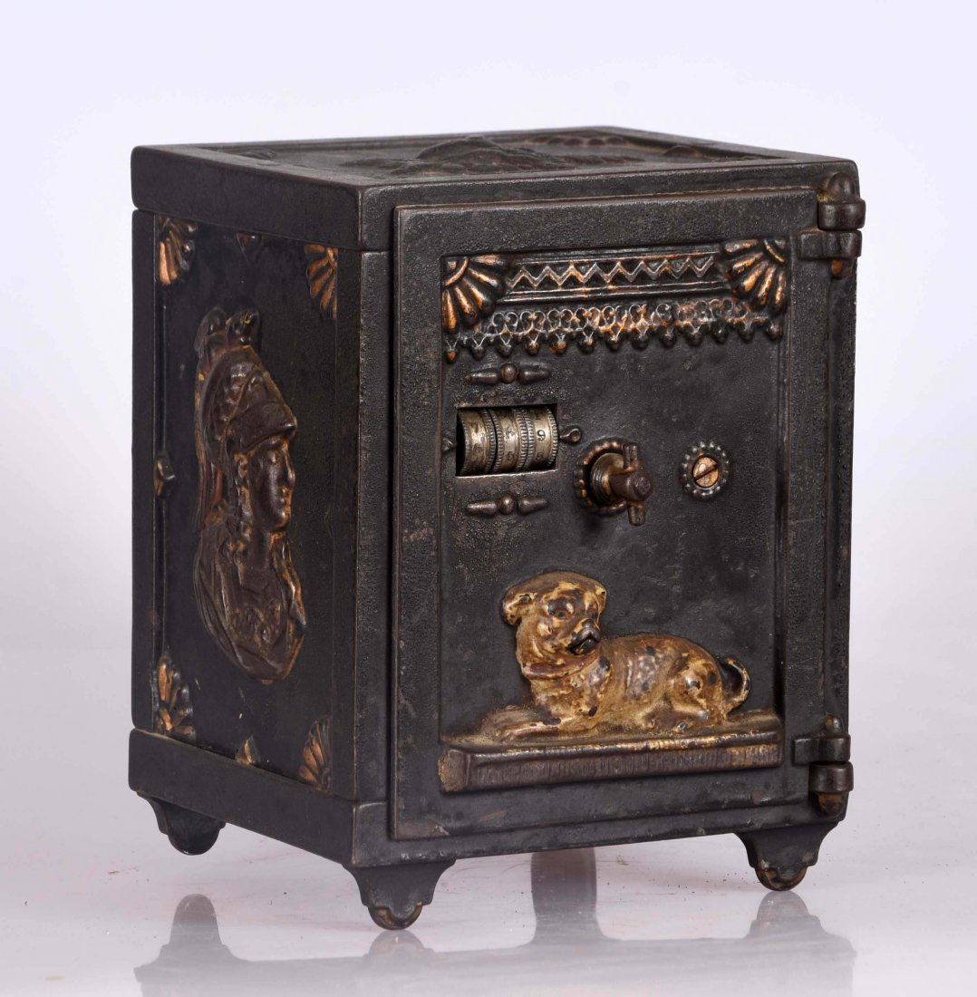J. & E. Stevens Watch Dog Cast Iron Safe Bank. (1 of 2)