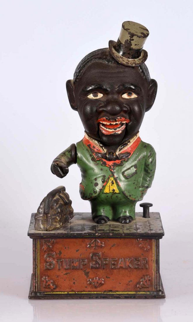 Shepard Hardware Stump Speaker C.I. Mechanical Bank. (1 of 2)