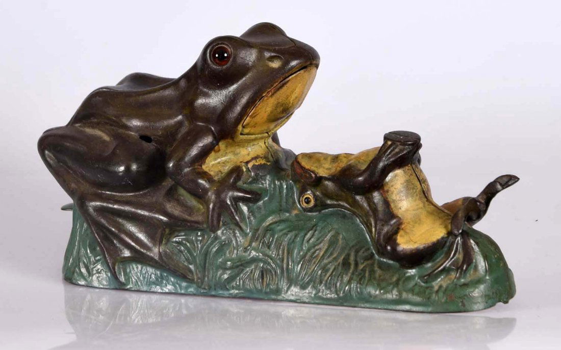 J. & E. Stevens Two Frogs Cast Iron Mech. Bank. (1 of 2)