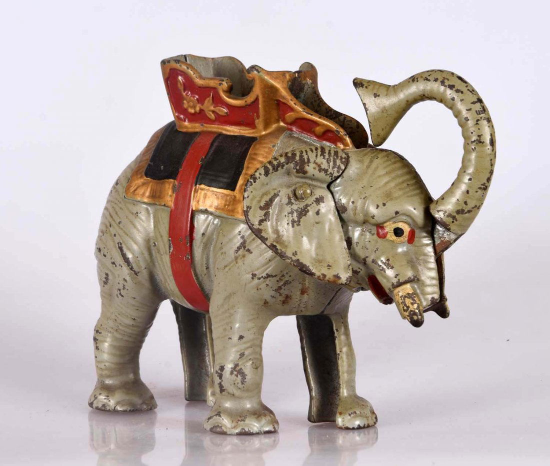 Hubley Elephant Howdah-Pull Tail Cast Iron Mech. Bank. (1 of 2)