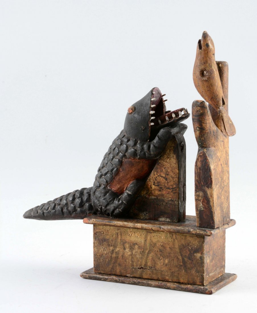 Wooden Alligator & Bird Mechanical Bank. (1 of 2)