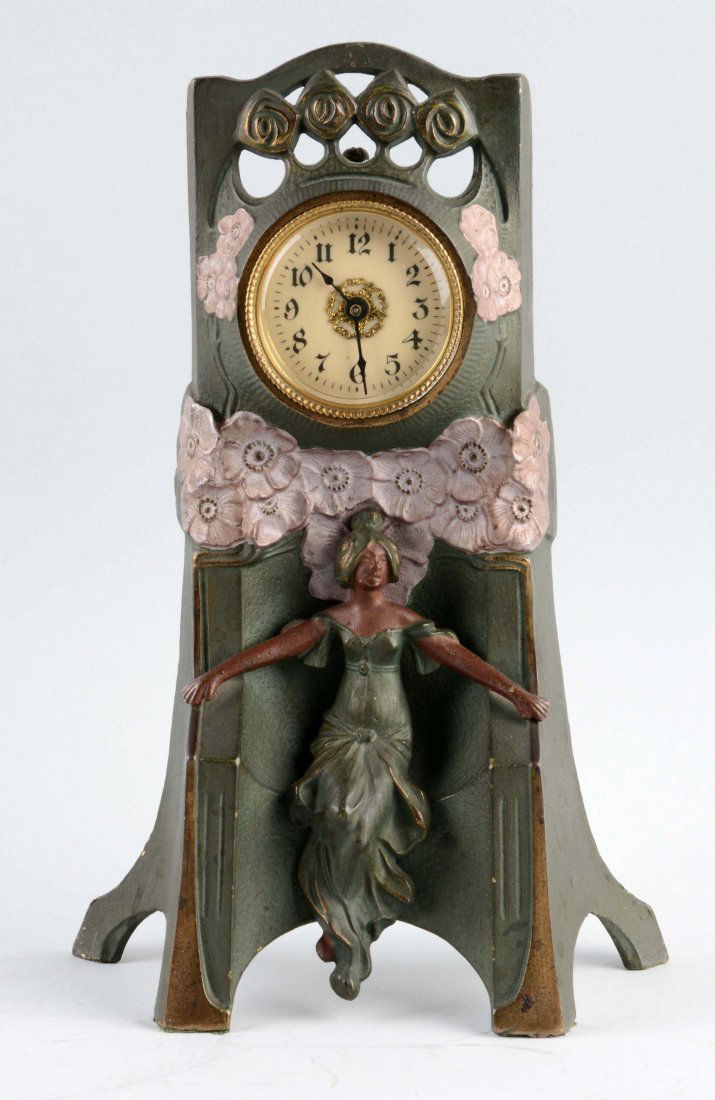 Cast Iron Deco Lady Art Nouveau Clock. (1 of 2)