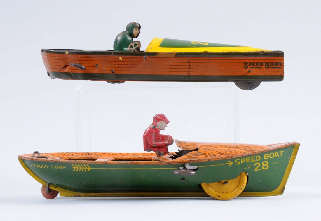 Lot Of 2: Strauss Tin Litho Wind-Up Boat Toys. (1 of 2)