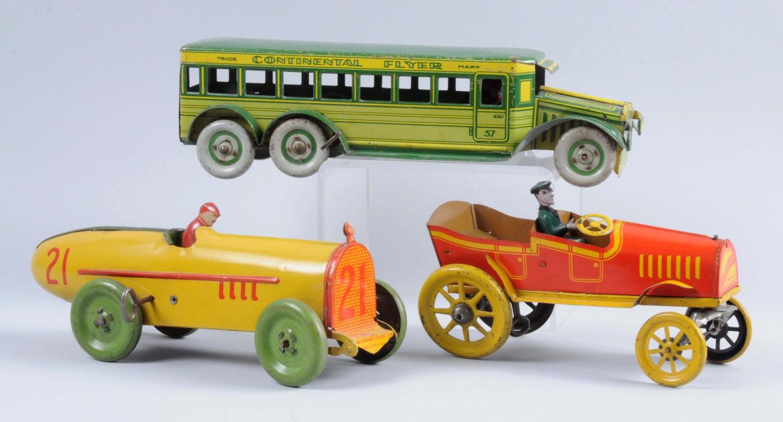 Lot of 3: Strauss Tin Litho Wind-Up Vehicle Toys. (1 of 2)