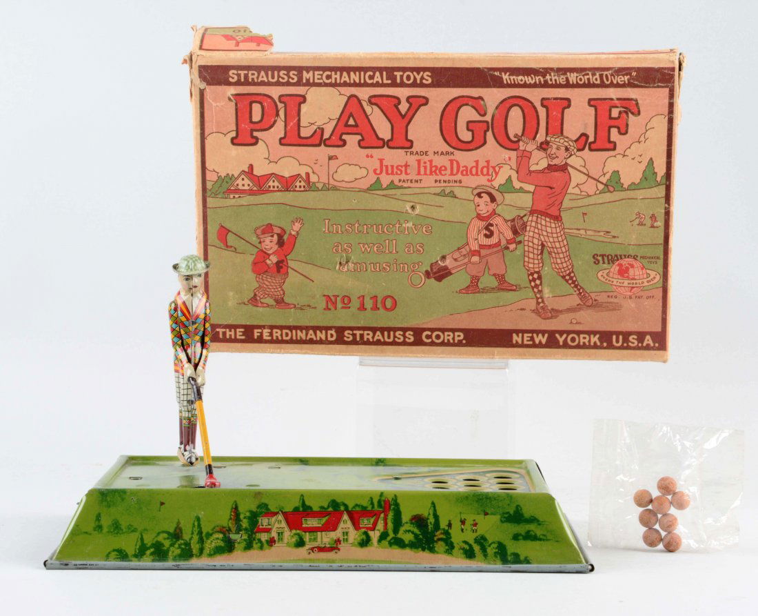 Strauss Tin Litho Wind-Up Play Golf Toy. (1 of 2)