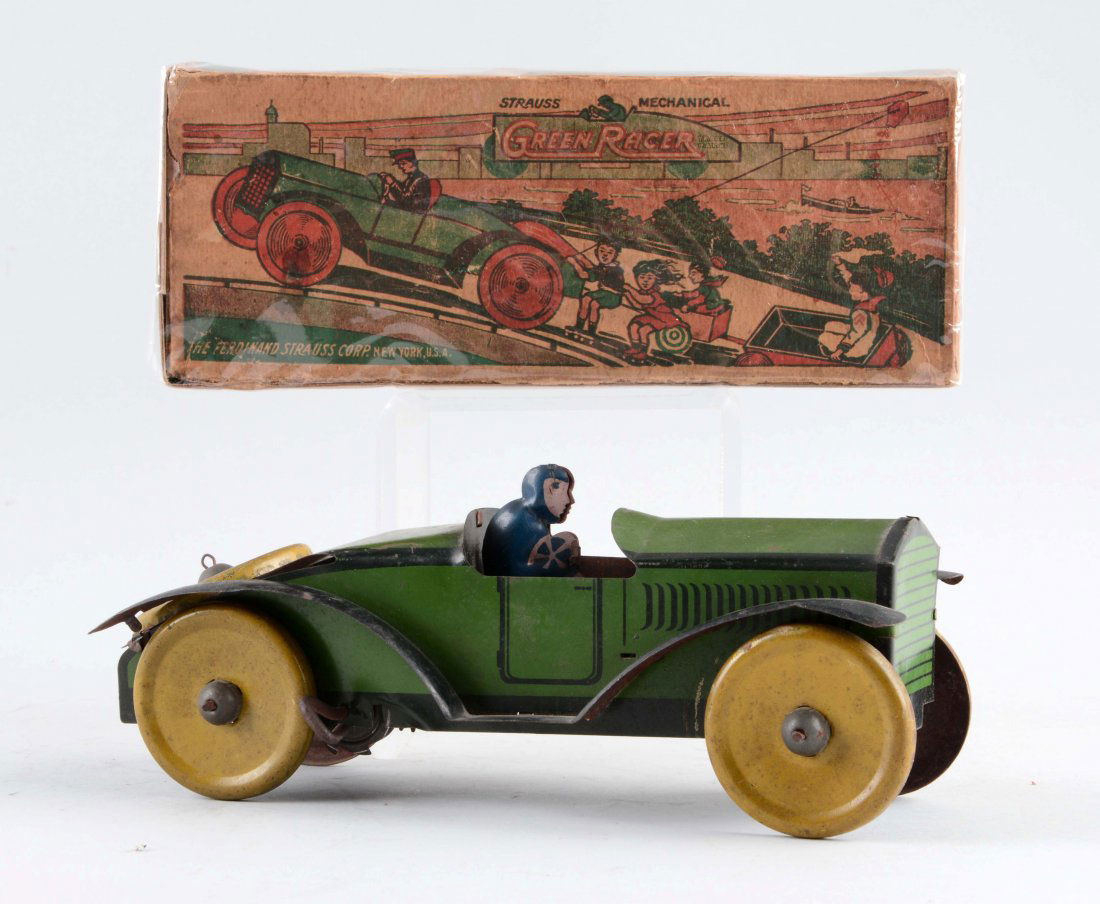 Strauss Tin Litho Wind Up Green Racer Automobile. (1 of 2)
