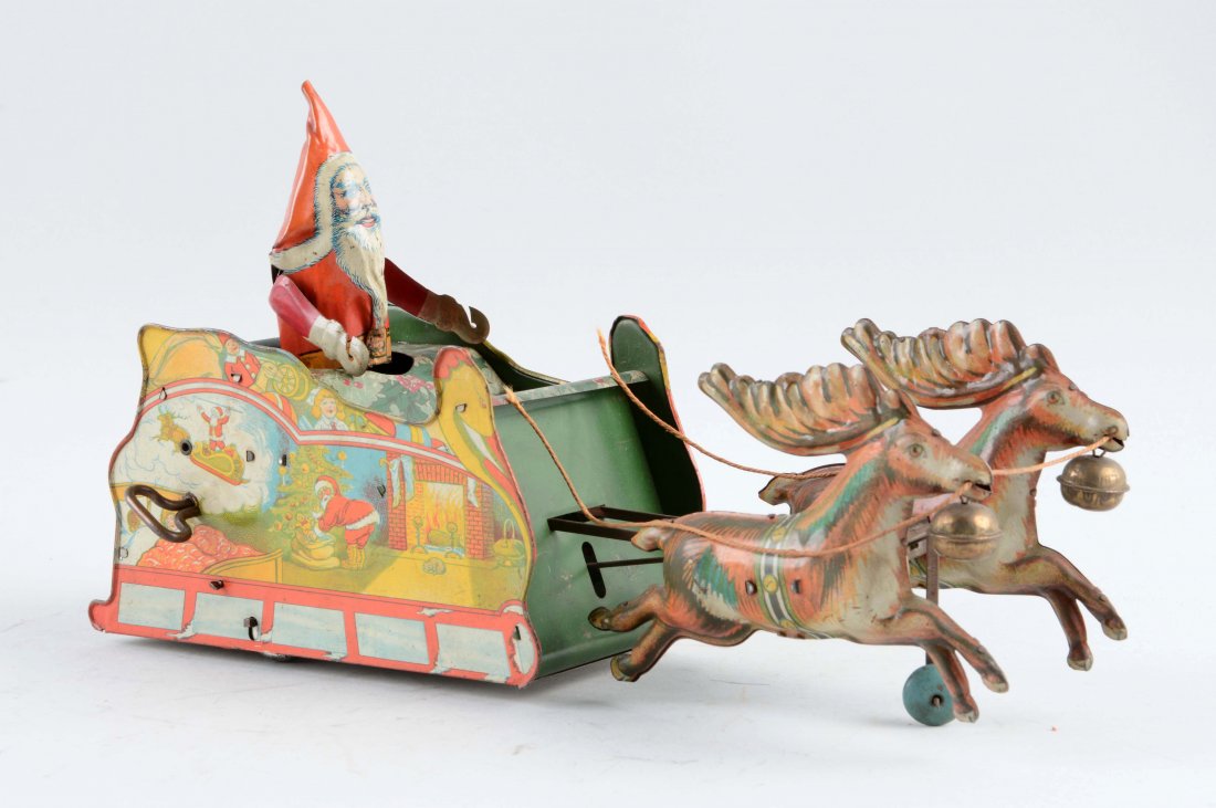 Strauss Tin Litho Wind-Up Santee Claus Toy. (1 of 2)