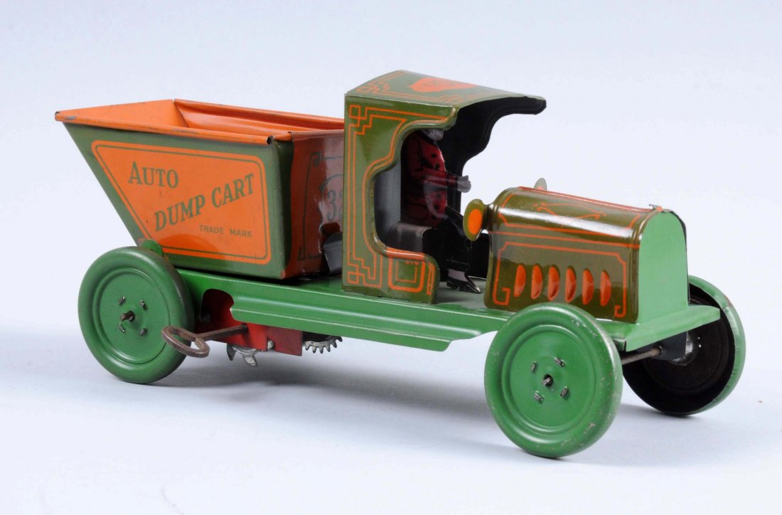 Strauss Tin Litho Wind-Up Auto Dump Cart. (1 of 2)