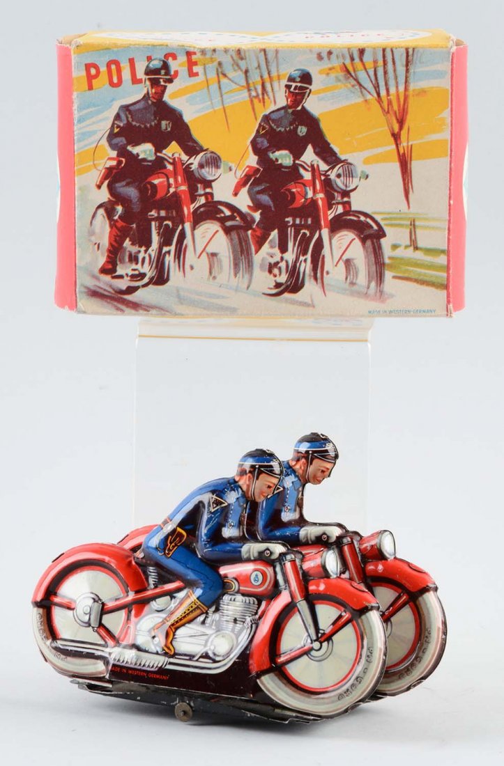German Tin Litho Wind Up Double Police Motorcyclist (1 of 2)