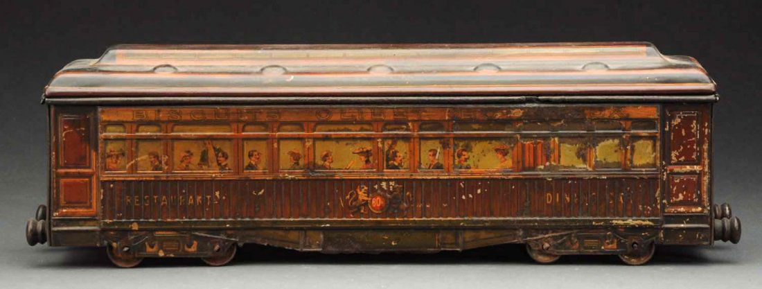 French Tin Litho Train Car Biscuit Tin. (1 of 2)