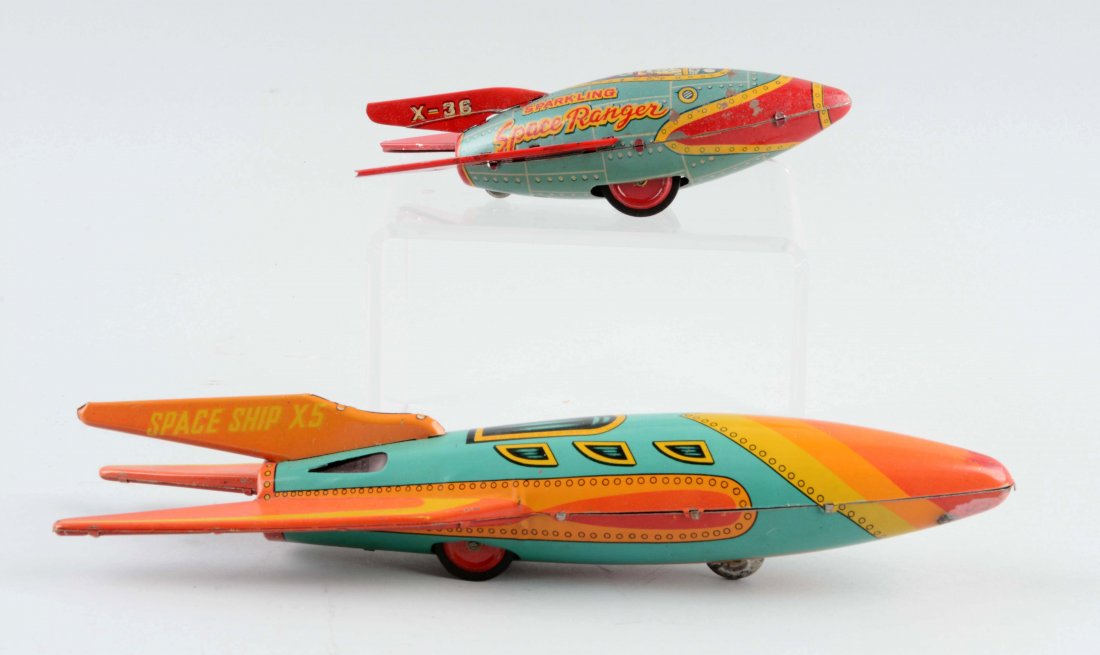 Lot Of 2: Japanese Tin Litho Friction Rocket Toys. (1 of 2)