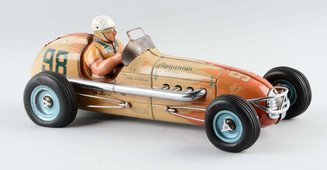 Japanese Tin Litho Friction Aquajanian Race Car. (1 of 2)