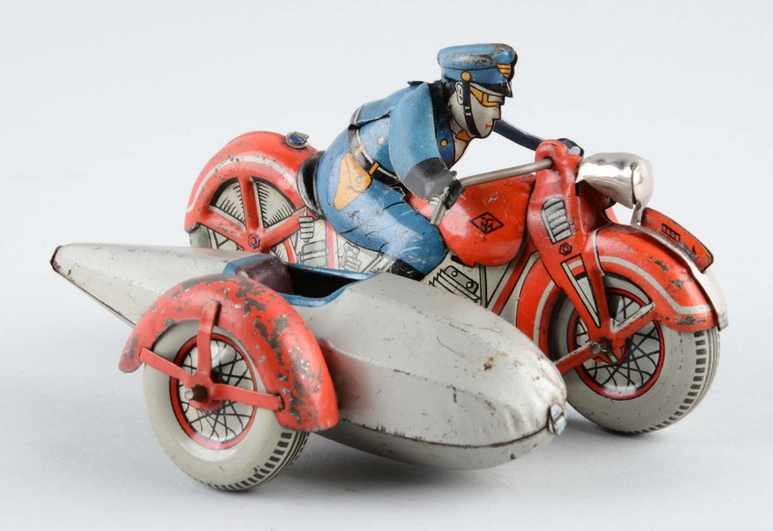 Scarce Japanese Tin Litho Wind Up Police Motorcyclist (1 of 2)