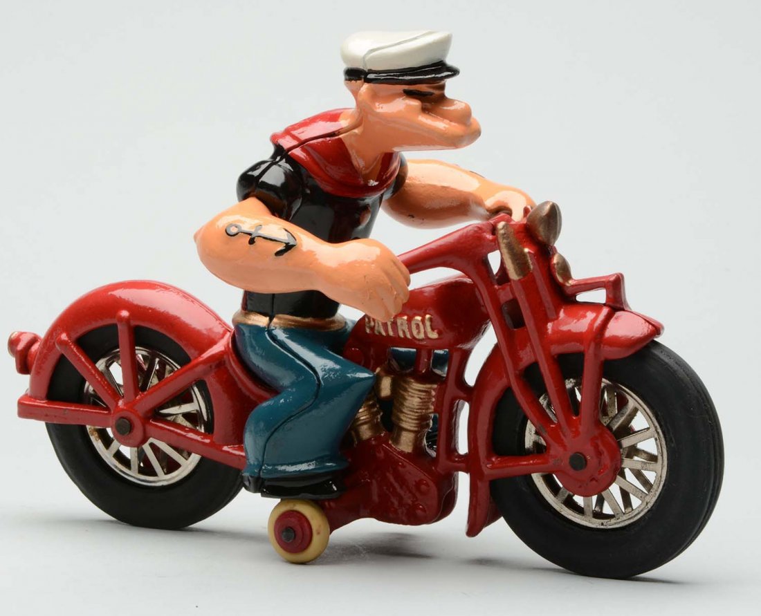 Hubley Cast Iron Popeye Patrol Motorcycle Toy. (1 of 2)