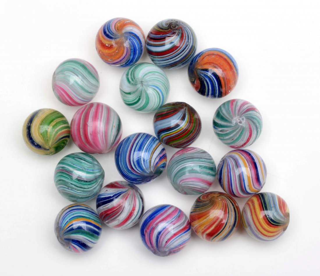 Lot of 18: Onionskins & Joseph's Coat Marbles. (1 of 1)