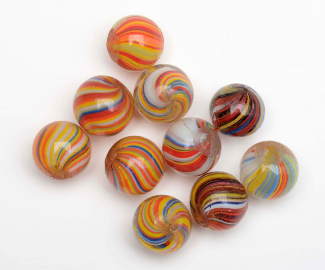 Lot of 10: Multicolor Joseph's Coat Marbles. (1 of 1)