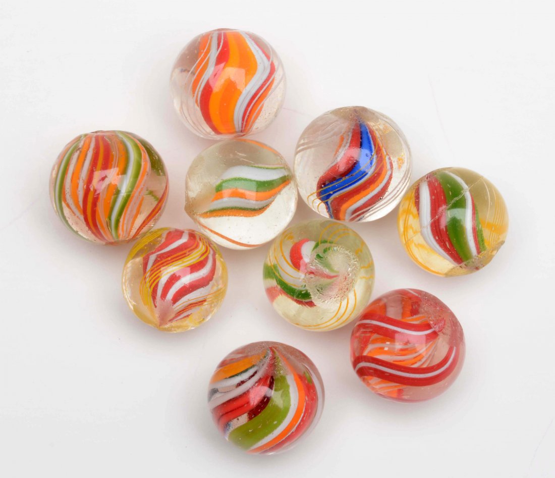 Lot of 9: Bright English Style Swirl Marble. (1 of 1)