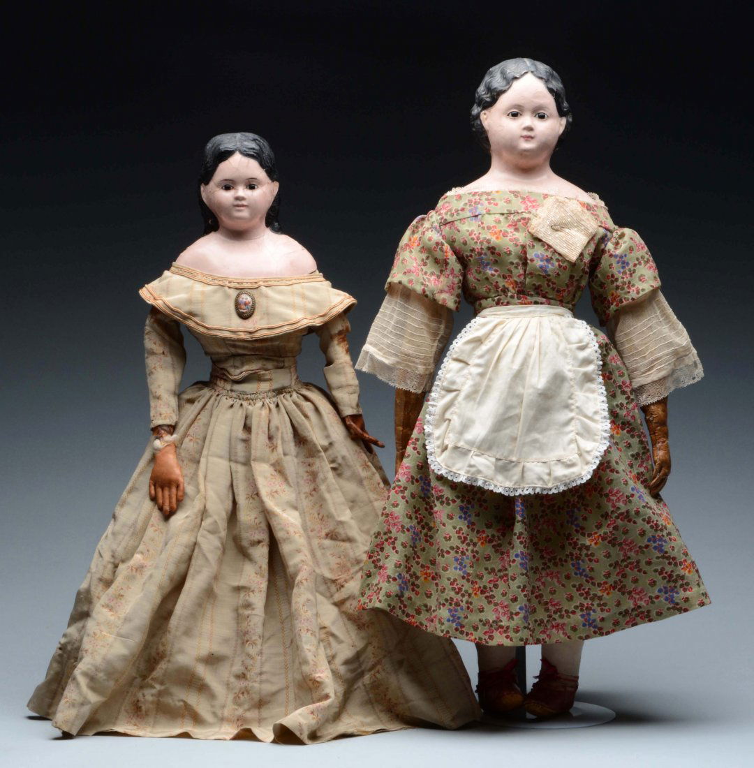 Lot Of 2: Glass-Eyed Papier-Mâché Dolls. (1 of 3)