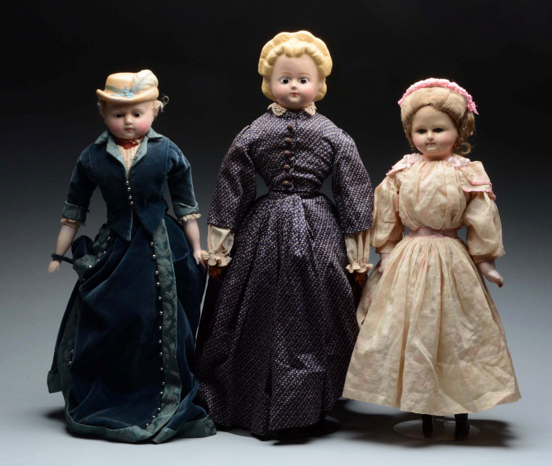 Lot of 3: Large Wax Over Papier-Mâché Dolls. (1 of 4)