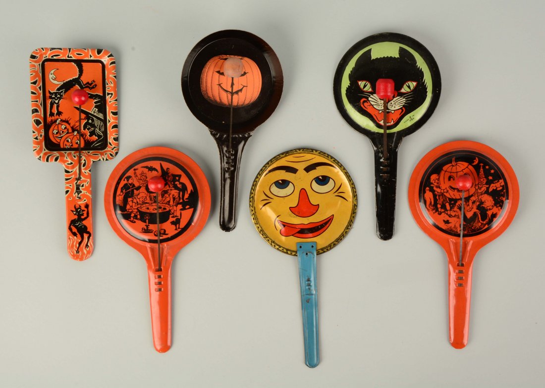 Lot of 6: Tin Halloween Noise Makers with Tappers. (1 of 1)