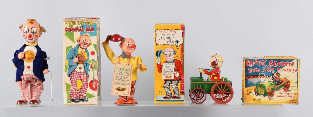 Lot Of 3: Tin Wind-Up Clown Related Toys. (1 of 1)
