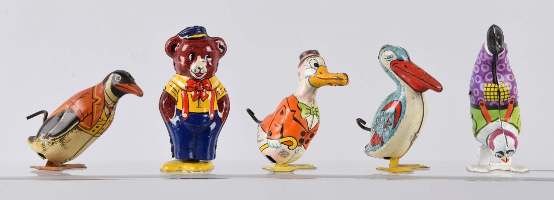 Lot Of 5: Chein Tin Litho Wind-Up Animal Toys. (1 of 1)