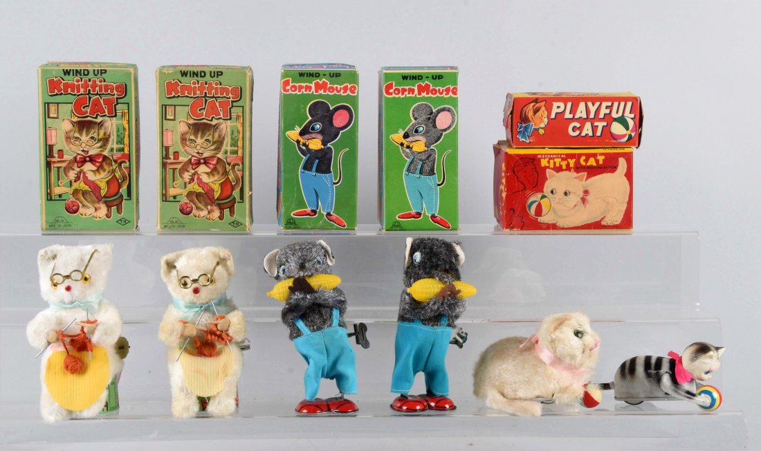 Lot Of 6: Japanese Cat and Mouse Wind-Up Toys. (1 of 1)