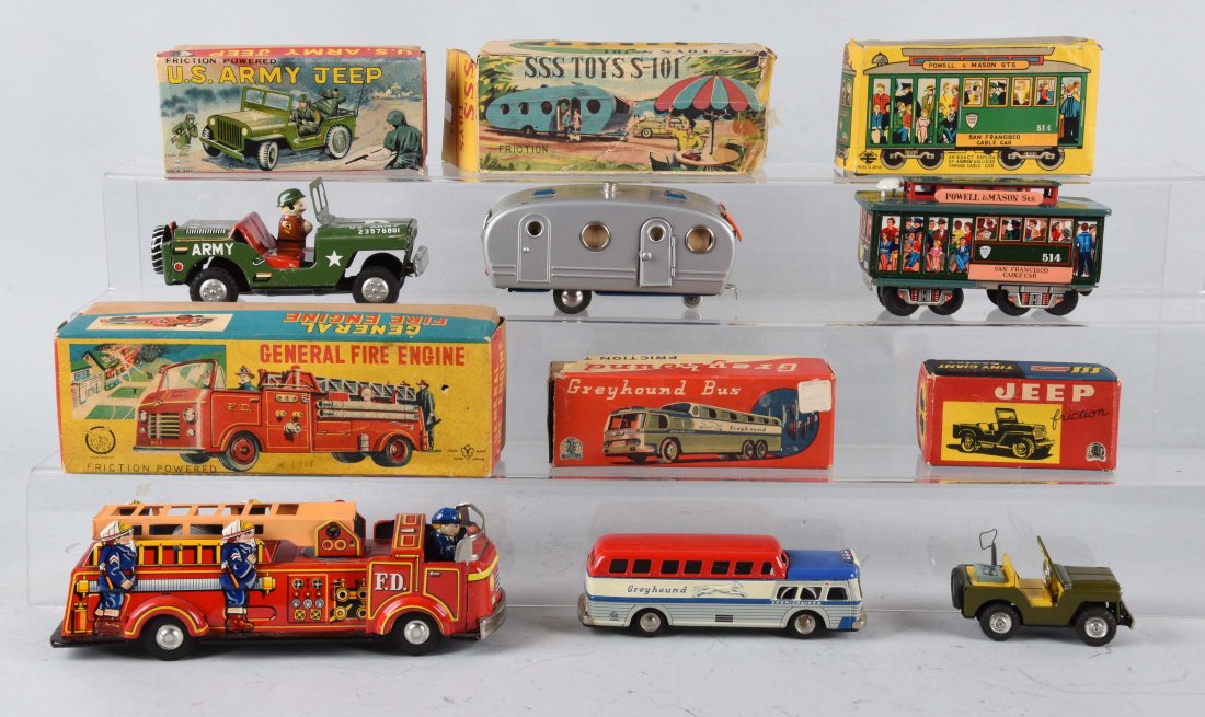 Lot Of 6: Japanese Tin Trucks, Buses and Cars. (1 of 1)