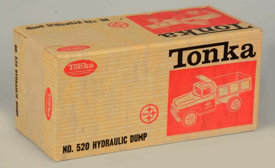Tonka No. 520 Hydraulic Dump Truck.: Mint, sealed in the original box. Box is dated 1964. (Near Mint). Box : 13 -1/2" L.