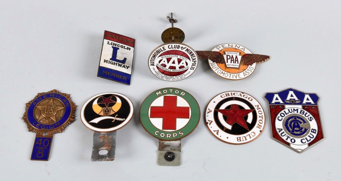 Lot of 8: Enamel Radiator Badges & License Plate (1 of 1)
