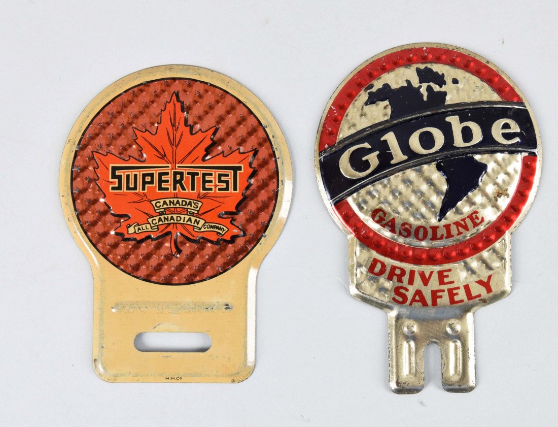 Lot of 2: Supertest & Globe License Plate Attachments. (1 of 1)