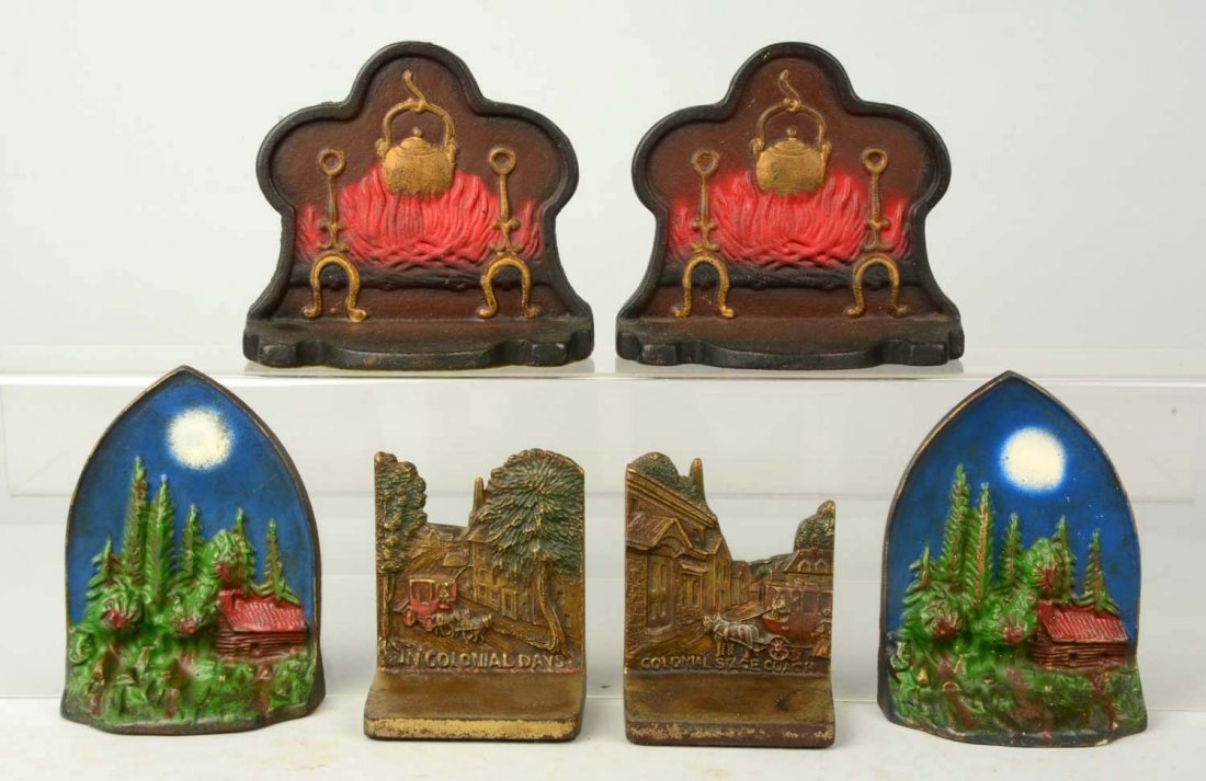 Lot of 3 pairs: Cast Iron Assorted Bookends. (1 of 1)